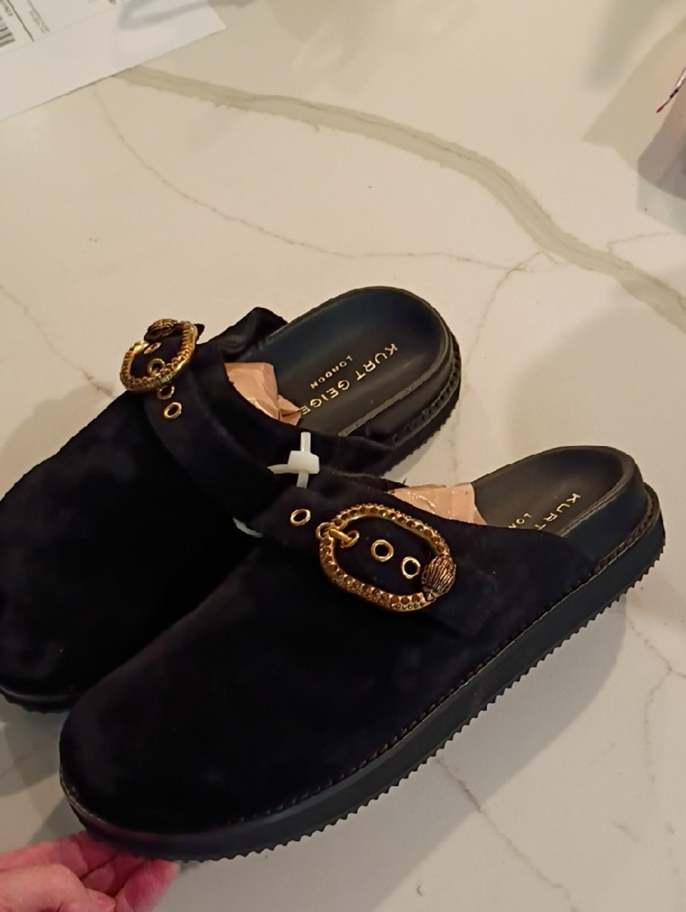 Kurt Geiger London Mayfair Crystal Embellished Eagle Head Buckle Mules Black - Picture 8 of 16